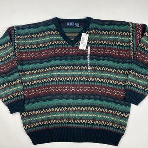 New Vintage Sears Fair Isle V-Neck Sweater Men's XL Acrylic Dad Grandpa